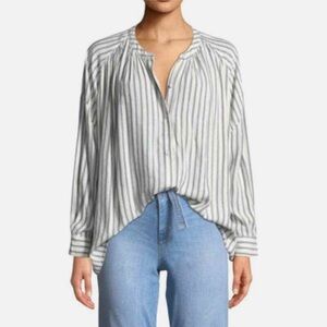 Splendid Striped Linen Blend Button Front Top XS